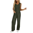thumbnail image 1 of Womens Button Down Jumpsuits Sleeveless Casual Wide Leg Tank Rompers Loose Jumper Overalls with Pockets Army Green, L, 1 of 7