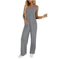 thumbnail image 1 of Womens Button Down Jumpsuits Sleeveless Casual Wide Leg Tank Rompers Loose Jumper Overalls with Pockets Gray, S, 1 of 7