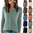 thumbnail image 1 of Womens Button Down Knit Cardigan Long Sleeve Lightweight Open Front Casual Crew Neck Sweater Tops Coffee L, 1 of 5