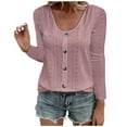 thumbnail image 1 of Womens Button Down Lace Tops Round Neck Hollow Out Long Sleeve Solid Color Elegant Blouses Shirts for Women Fall (3X-Large, Pink), 1 of 6