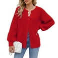 thumbnail image 1 of Womens Button Down Long Sleeve Chunky Soft Knit Sweater Fall Open Front Loose Casual Cardigan Coat Flame Red L, 1 of 8