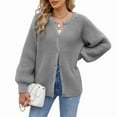 thumbnail image 1 of Womens Button Down Long Sleeve Chunky Soft Knit Sweater Fall Open Front Loose Casual Cardigan Coat Grey L, 1 of 8