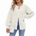 thumbnail image 1 of Womens Button Down Long Sleeve Chunky Soft Knit Sweater Fall Open Front Loose Casual Cardigan Coat White XL, 1 of 8