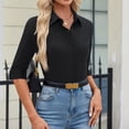 thumbnail image 1 of Womens Button Down Shirt 3/4 Sleeve Wrinkle Free Stretch Collared Dress Shirt Business Casual Work Blouse Black 2XL, 1 of 6