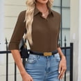 thumbnail image 1 of Womens Button Down Shirt 3/4 Sleeve Wrinkle Free Stretch Collared Dress Shirt Business Casual Work Blouse Brown L, 1 of 6