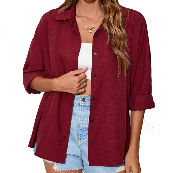 Womens Button Down Shirt Casual Lapel Long Sleeve Pocket Blouses Fall Outfits