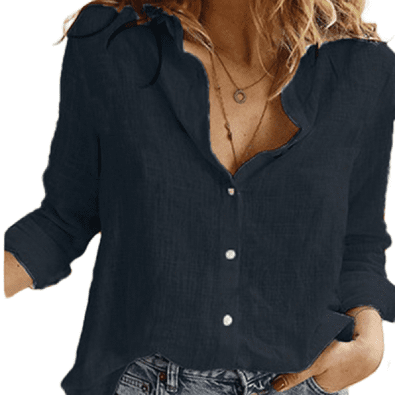 Womens Button Down Shirt Casual Long Sleeve Turn Down Collar Blouse Tops Office Lady Streetwear