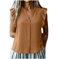 thumbnail image 1 of Womens Button Down Shirt Casual Ruffle Short Sleeve V Neck Textured Trendy Summer Tops Work Blouse (M, Khaki), 1 of 6