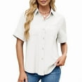 thumbnail image 1 of Womens Button Down Shirt Casual Short Sleeve Collared Work Blouse with Pocket White XXL, 1 of 7