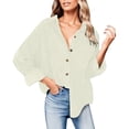 thumbnail image 1 of Womens Button Down Shirt Corduroy Long Sleeve V-Neck Collared Plain Blouses Oversized Baggy Solid Loose Fit Tops with Pocket, 1 of 6