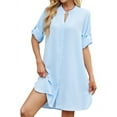 thumbnail image 1 of Womens Button Down Shirt Dress Oversized Casual Short Sleeve Collared V Neck Summer Mini Dresses  Blue S, 1 of 4