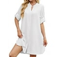 thumbnail image 1 of Dycnvjo Womens Button Down Shirt Dress Oversized Casual Short Sleeve Collared V Neck Summer Mini Dresses White L, 1 of 4