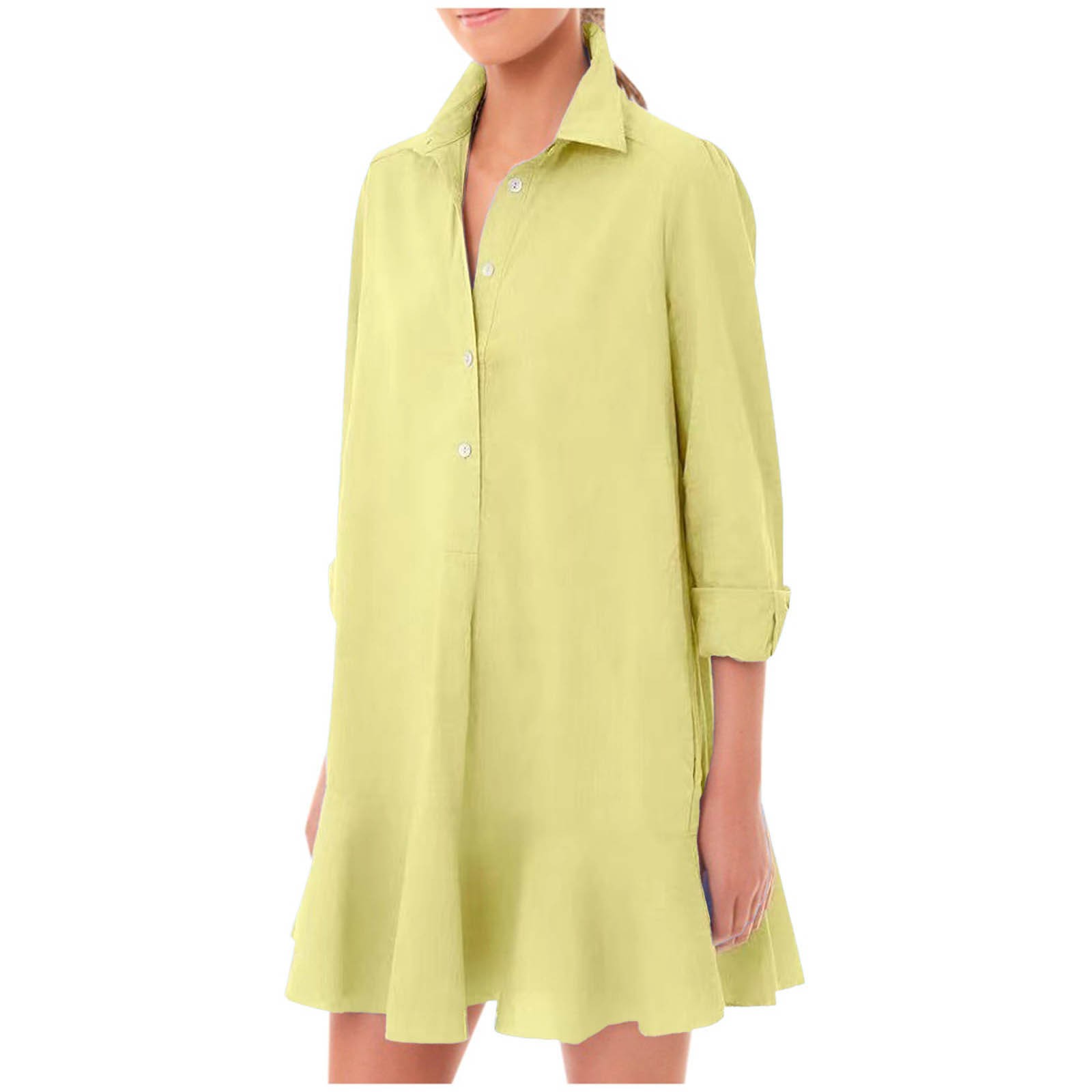 Womens Button Down Shirt Dresses with Pockets Cotton Button Up Tunics