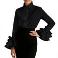 thumbnail image 1 of Womens Button Down Shirt Long Sleeve Dress Shirts Solid Work Blouse with Ruffle and Tie Detail Black XL, 1 of 5