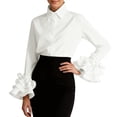 thumbnail image 1 of Womens Button Down Shirt Long Sleeve Dress Shirts Solid Work Blouse with Ruffle and Tie Detail White L, 1 of 7