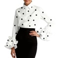 thumbnail image 1 of Womens Button Down Shirt Long Sleeve Dress Shirts Solid Work Blouse with Ruffle and Tie Detail White L, 1 of 3