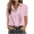 thumbnail image 1 of Womens Button Down Shirt Short Sleeve Business Casual Blouses Lapel Collar Office Work Tops Summer Outfits (M, Pink), 1 of 5