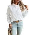 thumbnail image 1 of Womens Button Down Shirt Stand Collar Ruffle Top Striped Long Sleeve Shirts Work Tops for Women Trendy, 1 of 13
