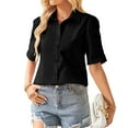 thumbnail image 1 of Womens Button Down Shirts 3/4 Sleeve Dress Blouses Business Casual Collared Oxford Tops Black L, 1 of 10