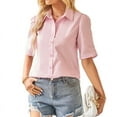 thumbnail image 1 of Womens Button Down Shirts 3/4 Sleeve Dress Blouses Business Casual Collared Oxford Tops Pink L, 1 of 9