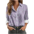 thumbnail image 1 of Womens Button Down Shirts Casual 3/4 Length Sleeve Crewneck Blouses Trendy Business Work Tops Summer Basic Tees, 1 of 5