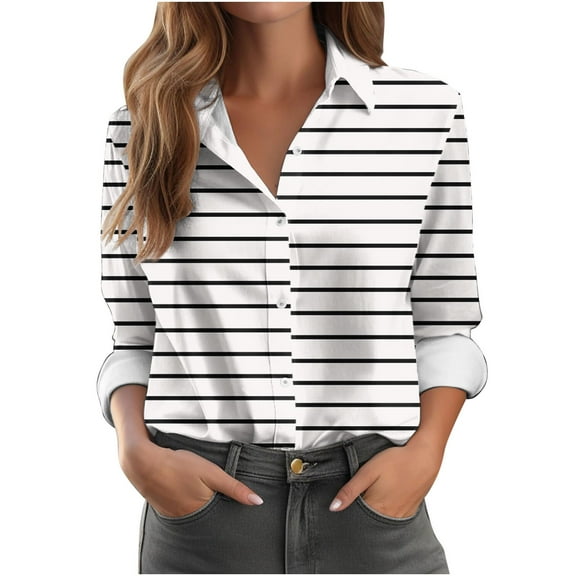 Womens Button Down Shirts Casual 3/4 Length Sleeve Crewneck Blouses Trendy Business Work Tops Summer Basic Tees
