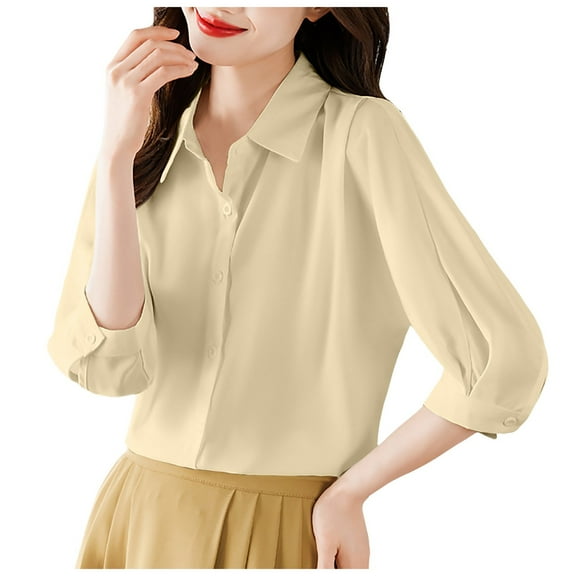 Womens Button Down Shirts Casual Short Sleeve Dress Shirt Collared Summer Work Blouse