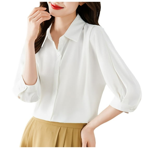 Womens Button Down Shirts Casual Short Sleeve Dress Shirt Collared Summer Work Blouse