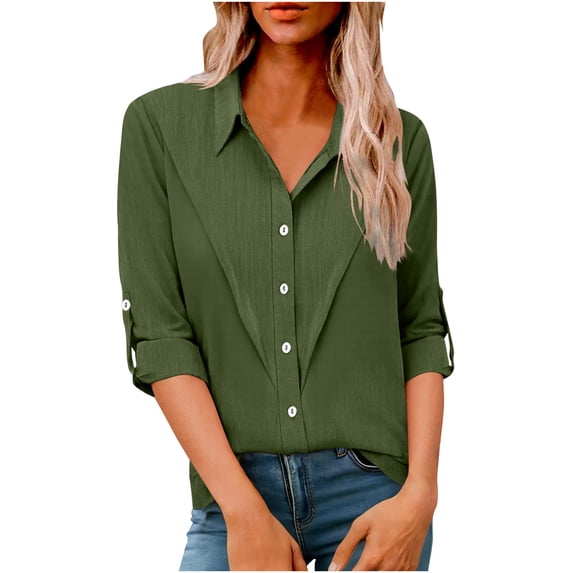 Womens Button Down Shirts Cotton Dress Long Sleeve Work Fashion Blouses Collared Tops Tunics with Pocket