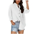 thumbnail image 1 of Womens Button Down Shirts Cotton Dress Shirts Long Sleeve Collared Blouses V Neck Work Office Casual Loose Tops with Pockets, 1 of 4