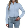 thumbnail image 1 of Womens Button Down Shirts Dressy Casual Solid Color Long Sleeved Lapel Collar V-Neck Tops 2025 Trendy Business Work Tunic Blouses, 1 of 8