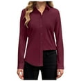 thumbnail image 1 of Womens Button Down Shirts Dressy Casual Solid Color Long Sleeved Lapel Collar V-Neck Tops 2025 Trendy Business Work Tunic Blouses, 1 of 5