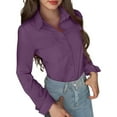 thumbnail image 1 of Womens Button Down Shirts Dressy Casual Solid Lapel Collar Long Sleeved Blouses Trendy Classic Fit Business Work Tops with Pockets, 1 of 9