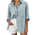 thumbnail image 1 of Womens Button Down Shirts Fashion Stripe Printed Blouses Top Fall Long Sleeve Lightweight Shirt Open Front Lapel Button Cardigan Casual Versatile Top, 1 of 9