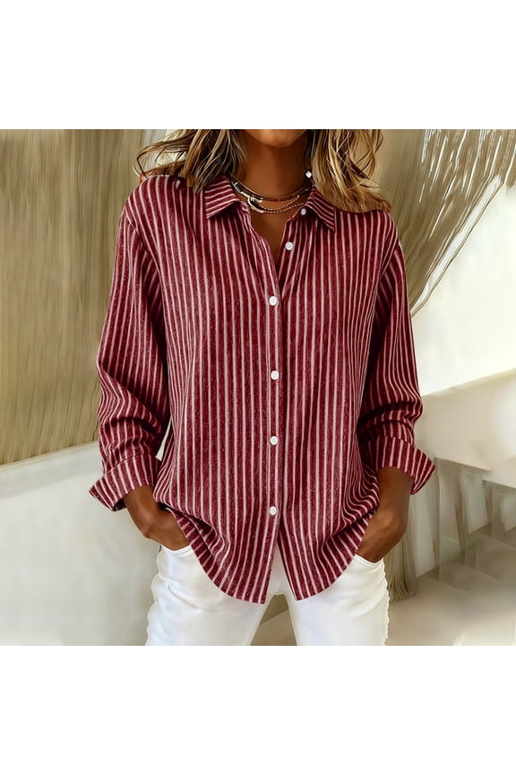 Womens Button Down Shirts Fashion Striped Printed Dress Shirt Long Sleeve Collared Office Work Blouses Tops