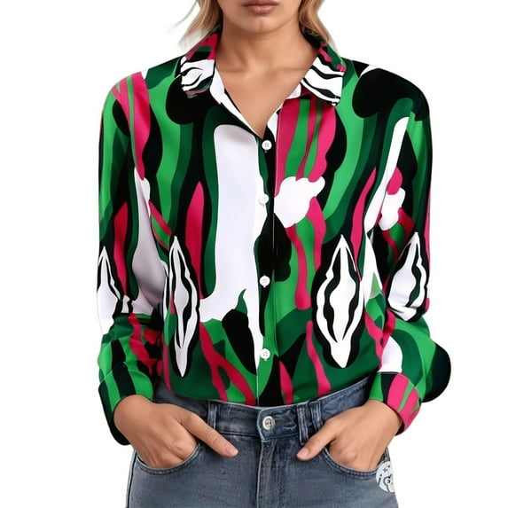 Womens Button Down Shirts Floral Printed Long Sleeve Lapel Collar Blouses Dressy Casual Business Work Tunic Tops Z001-Red XXL