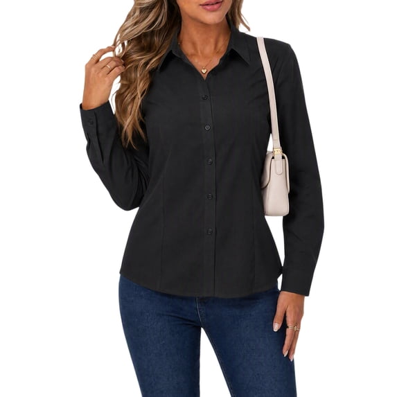 Womens Button Down Shirts Lapel Long Sleeve Blouses Business Work Shirt Dressy Casual Collared Tops