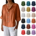 thumbnail image 1 of Womens Button Down Shirts Lapel Short Sleeve Shirt Collared Pocketed Casual Blouses Summer Tops 3/4 Loose And Linen Tops, 1 of 9