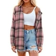 thumbnail image 1 of Womens Button Down Shirts Lightweight Plaid Long Sleeve Collared Jacket Tops Vintage Casual Business Loose Fit Blouses Pink L, 1 of 9