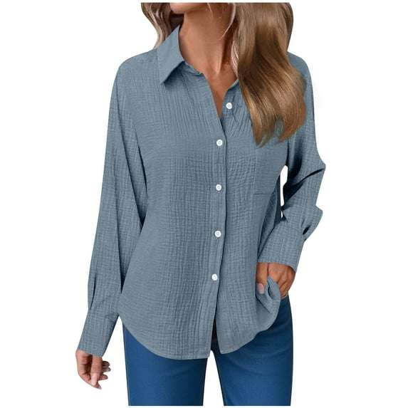 Womens Button Down Shirts Long Sleeve Casual Shackets Loose Soft Dressy Shirt Fall Business Blouse Top with Pocket