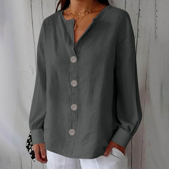 Womens Button Down Shirts Long Sleeve Cotton Gauze Tops Casual Collared Blouses Loose Fit Beige M