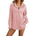 thumbnail image 1 of Womens Button Down Shirts Long Sleeve Dress Shirt Textured Collared Work Blouse Dressy Casual Tops Pink L, 1 of 7
