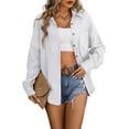 thumbnail image 1 of Womens Button Down Shirts Long Sleeve Oversized Boyfriend Blouses Collared Tops with Pockets White L, 1 of 6