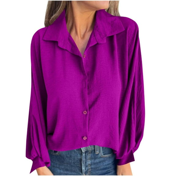 Womens Button Down Shirts Long Sleeve Plus Size Puff Sleeves Shirt Casual Loose Fall and Winter T Shirt Lapel Tops