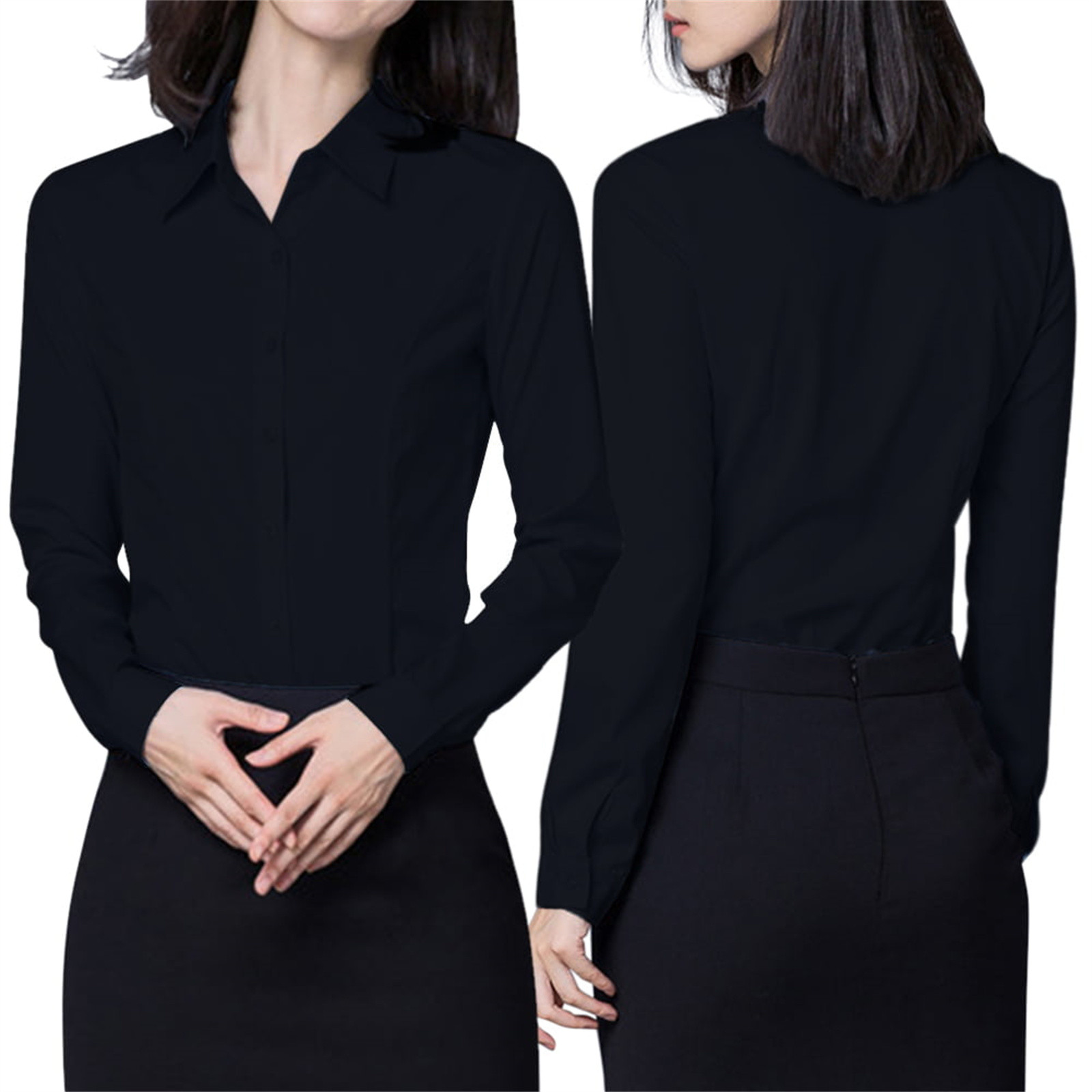 Womens Button Down Shirts Long Sleeve Work Dress Shirts Ladies V Neck Collared Business Casual
