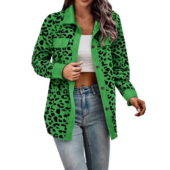 Womens Button Down Shirts Long Sleeves Oversized Leopard Print Corduroy Shirts Long Sleeves Jackets Coats With Pockets winter coats for women