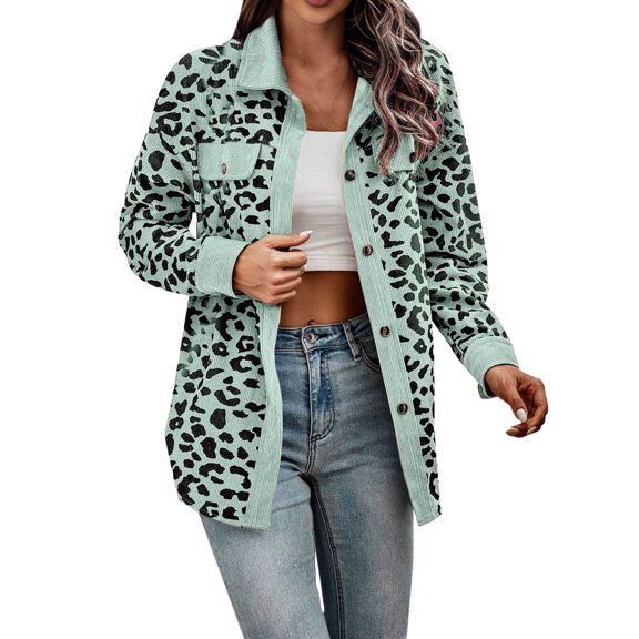 Womens Button Down Shirts Long Sleeves Oversized Leopard Print Corduroy Shirts Long Sleeves Jackets Coats With Pockets winter coats for women