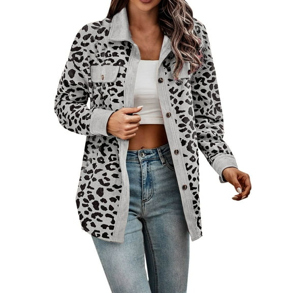 Womens Button Down Shirts Long Sleeves Oversized Leopard Print Corduroy Shirts Long Sleeves Jackets Coats With Pockets winter coats for women