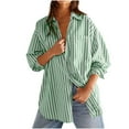 thumbnail image 1 of Womens Button Down Shirts Oversized Boyfriend Striped Classic Long Sleeve Collared Office Work Blouses Tops with Pocket, 1 of 8