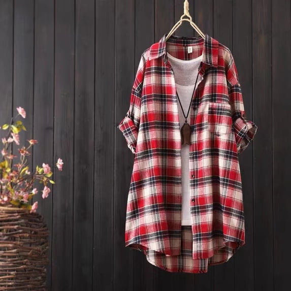 Womens Button Down Shirts Plaid Long Sleeve Lapel Collared Summer Spring Tops Business Casual Dressy Work Blouses